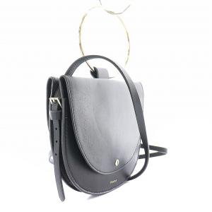 Theory Linden Whitney Hoop Bag ショルダーバッグ ハンドバッグ ミニ レザー リング 黒 ブラック