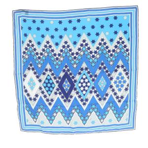 スカーフ チーフ 六芒星 絹 シルク 青 ブルー 水色 ライトブルー 紺 ネイビー 白 ホワイト OF