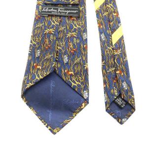Salvatore Ferragamo ワイドタイ ネクタイ アニマル柄 サファリ ライオン キリン サイ シルク 絹 紺 ネイビー
