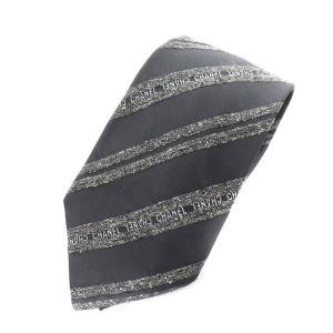 ココマーク ワイドタイ ネクタイ チェーン ストライプ ロゴ シルク 絹 グレー