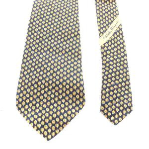 Salvatore Ferragamo ワイドタイ ネクタイ アニマル柄 鳥 シルク 絹 紺 ネイビー 黄 イエロー