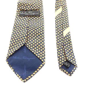 Salvatore Ferragamo ワイドタイ ネクタイ アニマル柄 鳥 シルク 絹 紺 ネイビー 黄 イエロー