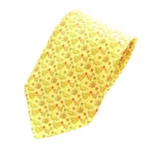 ワイドタイ ネクタイ アニマル柄 ライオン サイ ゾウ キリン シルク 絹 黄 イエロー