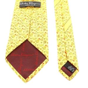 Salvatore Ferragamo ワイドタイ ネクタイ アニマル柄 ライオン サイ ゾウ キリン シルク 絹 黄 イエロー