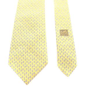 HERMES ワイドタイ ネクタイ 総柄 シルク 絹 黄 イエロー