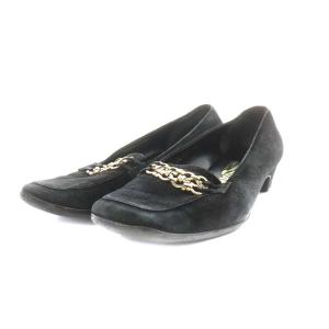 ガンチーニ パンプス スエード ヒール スクエアトゥ 6 24.0cm 黒 ブラック