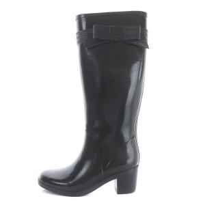 レインブーツ 長靴 ロング チャンキーヒール リボン ラバー 7 24cm 黒 ブラック OF