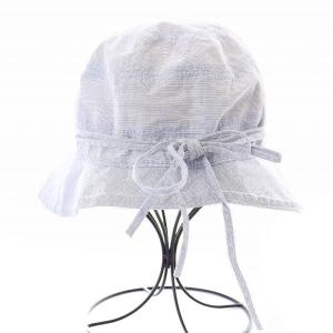 HELEN KAMINSKI ハット つば広 帽子 リボン ストライプ コットン 水色 ライトブルー