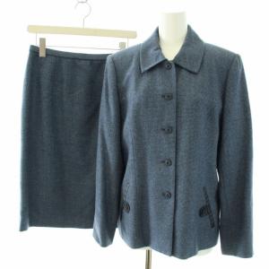 オリジナル ORIGINAL スーツ セットアップ 上下 ウールジャケット スカート ひざ丈 タイト 11 L 青 ブルー