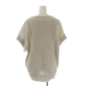 23区 22SS リネンVネックニットベスト プルオーバー フレンチスリーブ 透かし編み 麻 38 M ライトベージュ KRWONM0452