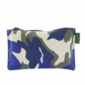 フラットポーチ ポーチ ペンケース カモフラ柄 ナイロン 青 ブルー 紺 ネイビー グレー 902F