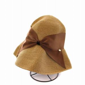 Athena New York ペーパーハット 帽子 つば広 リボン 茶 ベージュ