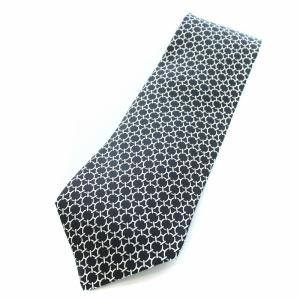 ネクタイ 鎖柄 総柄 シルク レギュラータイ 黒 ブラック
