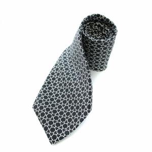 HERMES ネクタイ 鎖柄 総柄 シルク レギュラータイ 黒 ブラック