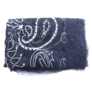 Faliero Sarti ストール マフラー 絹 シルク ペイズリー 紺 ネイビー 白 ホワイト 黒 ブラック