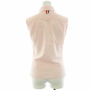 THOM BROWNE ライトピンク コットンシアサッカー クラシック ノースリーブシャツ ストライプ 36 S