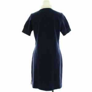 RALPH LAUREN ワンピース ポロシャツ ひざ丈 半袖 ポニーロゴ刺繍 コットン 比翼ボタン M 紺 ネイビー 白 ホワイト