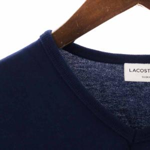 LACOSTE SLIM FIT ベーシックVネックTシャツ (半袖) カットソー ワニロゴワッペン FR4 M 紺 ネイビー TH632E