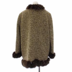 Leilian カシミヤニットジャケット アウター フォックスファー 13+ XL 大きいサイズ 茶 ブラウン ベージュ