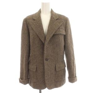 ツイード テーラードジャケット ウール 11号 L相当 茶 ブラウン