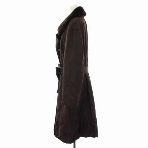 Leilian 中綿コート ロング 衿レッキスラビットファー ダブルボタン アウター 大きいサイズ 13+ L XL 茶 ブラウン 紫 パープル