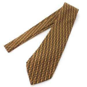 FENDI ネクタイ レギュラータイ ズッカ柄 シルク イタリア製 ビジネス スーツ 茶 ブラウン 黒 ブラック