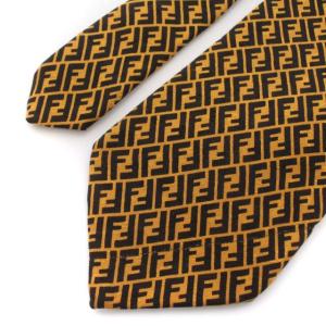 FENDI ネクタイ レギュラータイ ズッカ柄 シルク イタリア製 ビジネス スーツ 茶 ブラウン 黒 ブラック