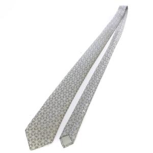 HERMES ネクタイ レギュラータイ シルク 総柄 チェーン グレー
