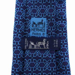 HERMES ネクタイ 総柄 シルク フランス製 青 ブルー 7249 MA
