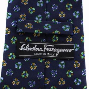 Salvatore Ferragamo ネクタイ 総柄 シルク イタリア製 紺 ネイビー