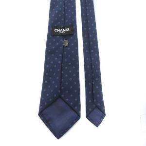 CHANEL ネクタイ レギュラータイ ドット 絹 シルク 紺 ネイビー 赤 レッド GY08 OH