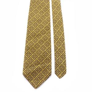 GIVENCHY ネクタイ レギュラータイ 4Gロゴ 総柄 絹 シルク 黄色 イエロー 茶色 ブラウン GY08