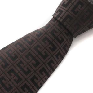 ネクタイ レギュラータイ ロゴ シルク イタリア製 ビジネス スーツ 茶 ブラウン 黒 ブラック
