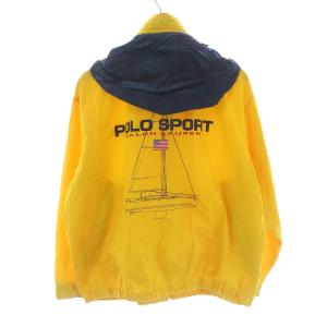 POLO SPORT ラルフローレン マウンテンパーカー ジャケット ジップアップ フード ロゴ M 黄色 イエロー 紺 ネイビー GY08