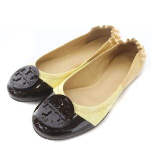 バレエシューズ パンプス ロゴ エナメル 牛革 8 25cm ベージュ アイボリー 茶色 ブラウン GY08