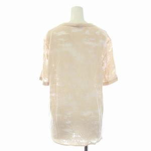 SAINT LAURENT PARIS 17年製 Tシャツ カットソー 半袖 プリント 総柄 ダメージ加工 S ピンク