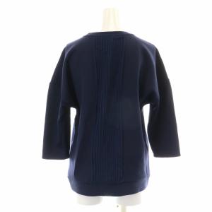 EMPORIO ARMANI カットソー Tシャツ 七分袖 クルーネック プリーツ ピンタック 切替 絹 シルク 42 L 紺 ネイビー