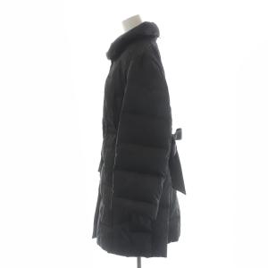 BALMAIN ダウンコート ロング ジップアップ ハイネック リボン 千鳥柄 L 黒 ブラック E2009D GY09