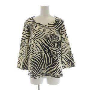 Tシャツ カットソー Vネック プルオーバー 七分袖 ゼブラ柄 42 XL アイボリー 黒 ブラック ベージュ GY09