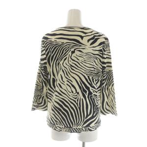 LEONARD SPORT Tシャツ カットソー Vネック プルオーバー 七分袖 ゼブラ柄 42 XL アイボリー 黒 ブラック ベージュ GY09