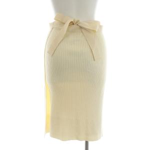MM6 Maison Margiela ラップスカート ひざ丈 リブニット タイト ベルト ウール混 S アイボリー GY09