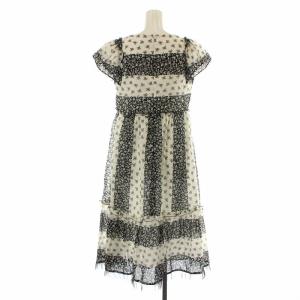 M'S GRACY 21SS ワンピース ロング ミモレ フレア ティアード 半袖 スクエアネック フリル チュール シアー シースルー 花柄