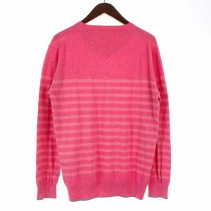 BURBERRY BLACK LABEL ニット Vネック ボーダー 長袖 コットン 刺繍 3 L ピンク