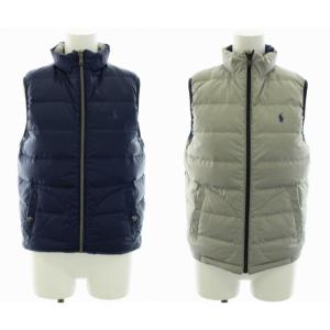 ダウンベスト リバーシブル ジップアップ ナイロン タグ付き M 紺 ネイビー ライトグレー