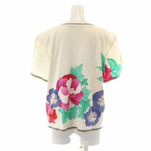 LEONARD Tシャツ カットソー ブラウス リボン 半袖 花柄 プリント 大きいサイズ LL アイボリー マルチカラー