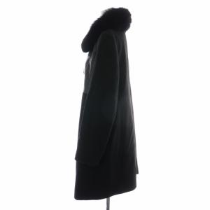 BALMAIN ステンカラーコート ファーコート ロング シングル フォックスファー ウール レザー シープスキン 切替 11 L 黒 ブラック