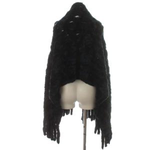 EMPORIO ARMANI ショール 羽織 ストール フリンジ エコファー フェイクファー 紺 ネイビー