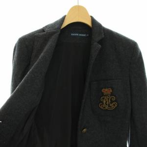 RALPH LAUREN テーラードジャケット ブレザー シングル 2B センターベント ワッペン ウール 2 M グレー
