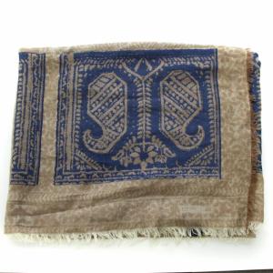 ETRO ストール マフラー 総柄 プリント フリンジ 茶 ブラウン 紺 ネイビー