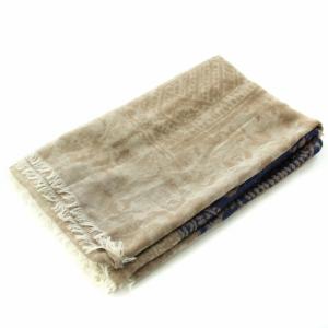 ETRO ストール マフラー 総柄 プリント フリンジ 茶 ブラウン 紺 ネイビー